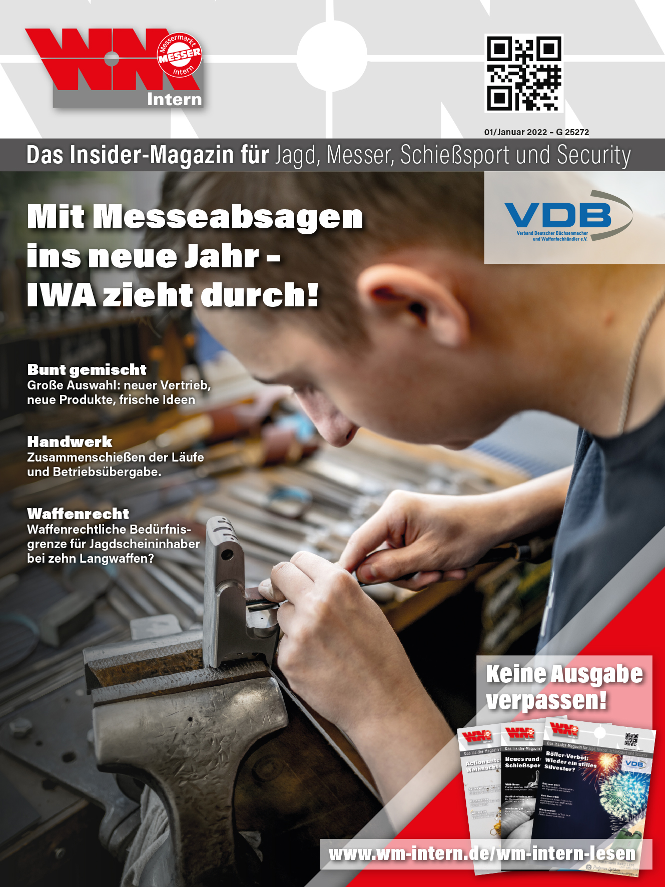 WM-Intern Cover der Januar-Ausgabe – ein Büchsenmacherlehrling arbeitet am Schraubstock